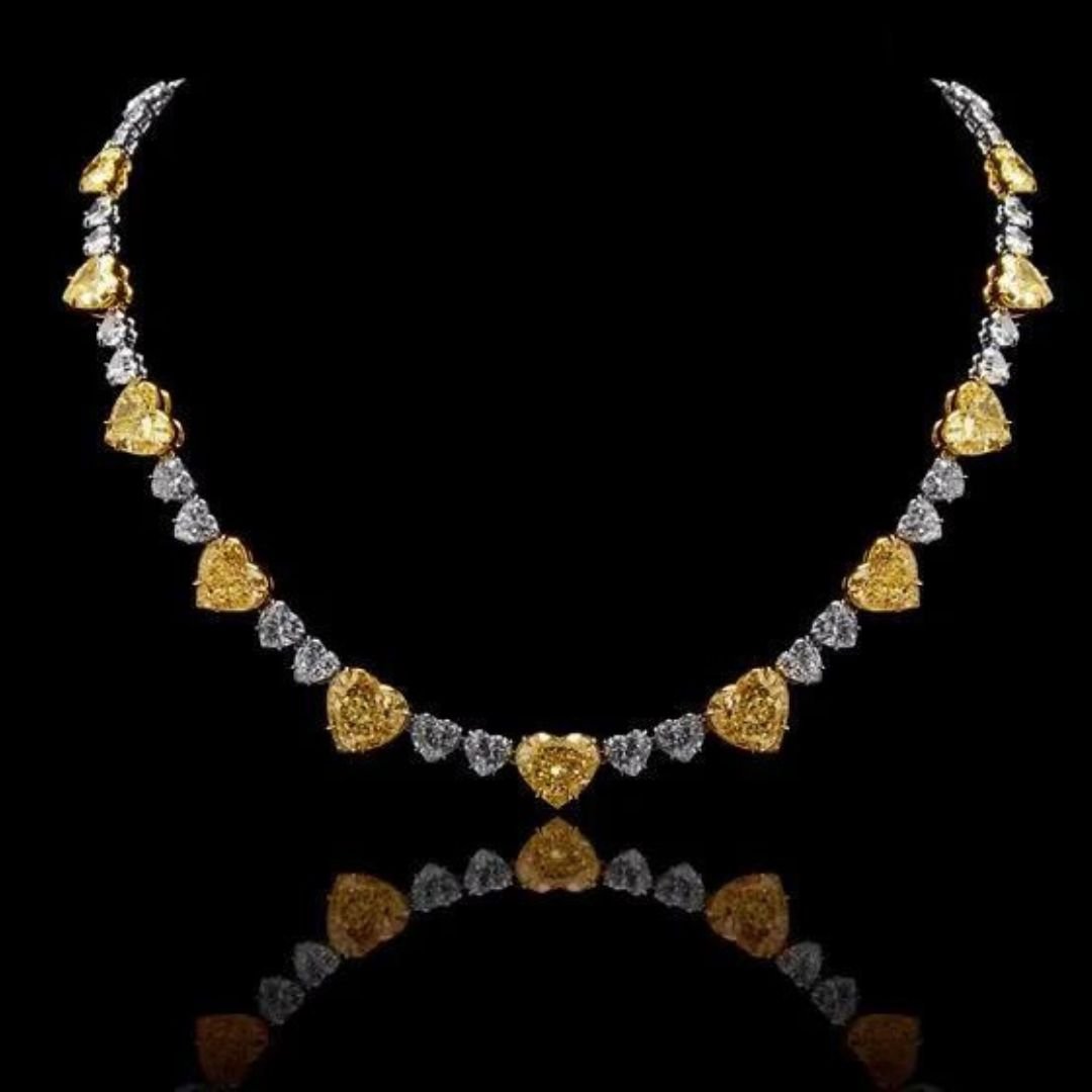 Heart Shape Fancy Intense Yellow and White Diamond Necklace