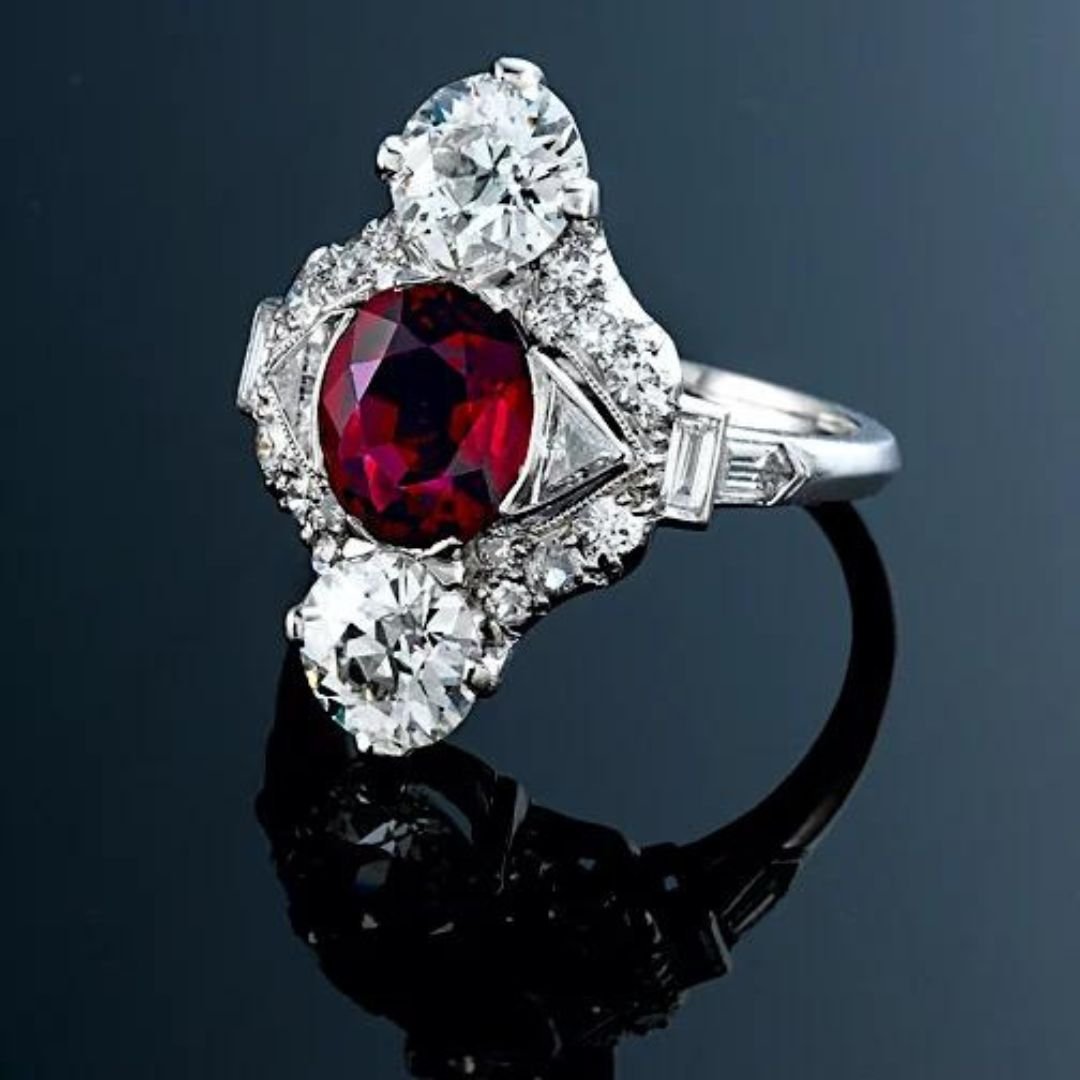 Art Deco Burma Ruby and Diamond Ring